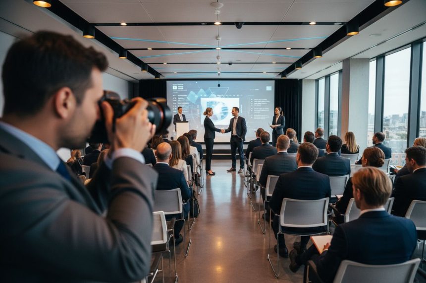 Séminaire d'entreprise avec participants engagés et échanges dynamiques
