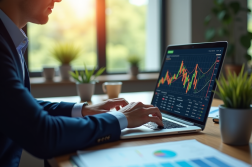 Professionnel analysant graphiques financiers colorés sur un ordinateur
