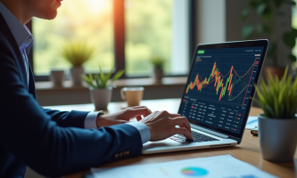 Professionnel analysant graphiques financiers colorés sur un ordinateur