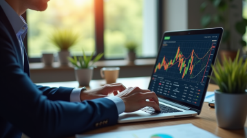Professionnel analysant graphiques financiers colorés sur un ordinateur