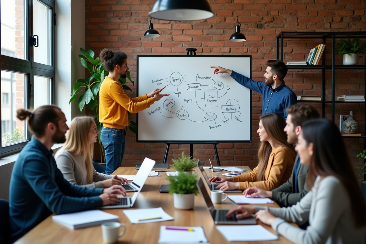 Groupe de jeunes professionnels en brainstorming créatif