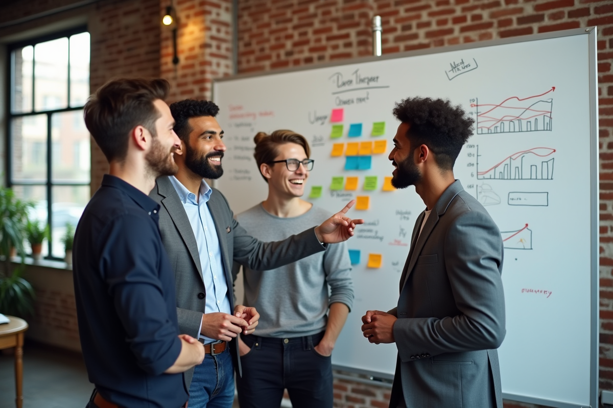Groupe de professionnels en brainstorming stratégie digitale