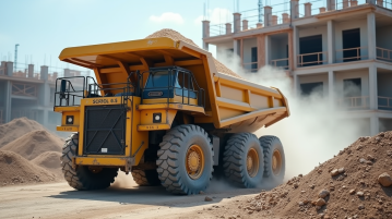 Camion benne lourd déchargeant du gravier sur un chantier
