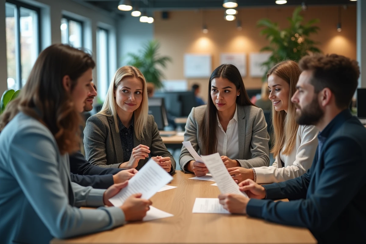 Groupe de collègues discutant autour d