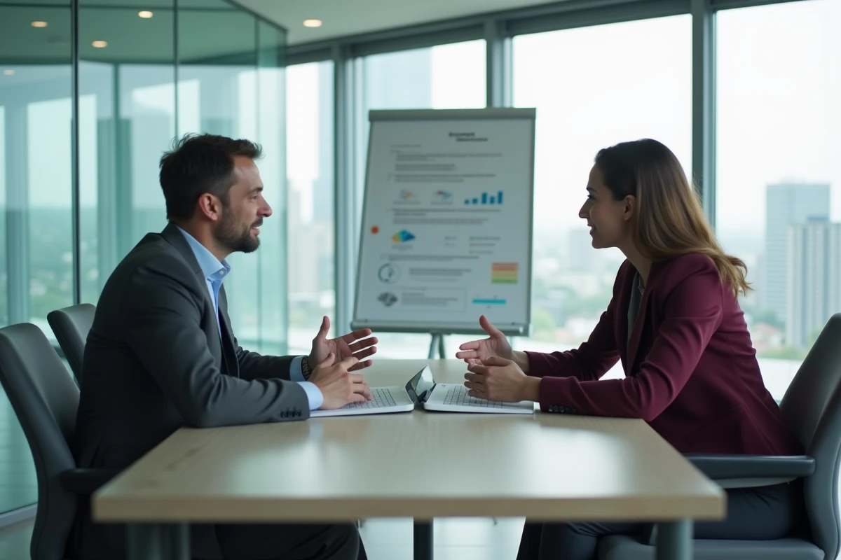 Réunion de consultation entre professionnels pour choisir un prestataire de services média
