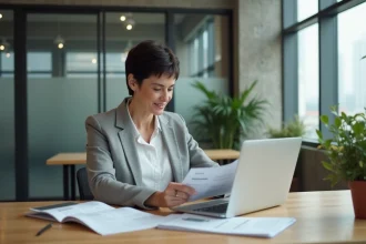 Femme professionnelle consultant une offre tarifaire pour la création d'un site web en agence digitale