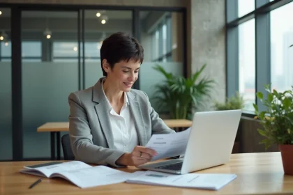 Femme professionnelle consultant une offre tarifaire pour la création d'un site web en agence digitale