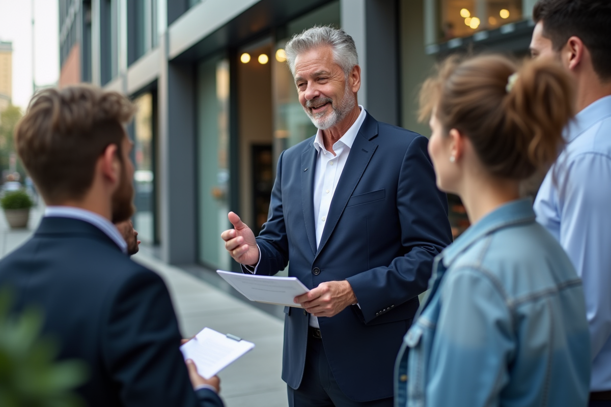Représentant commercial en démonstration en extérieur