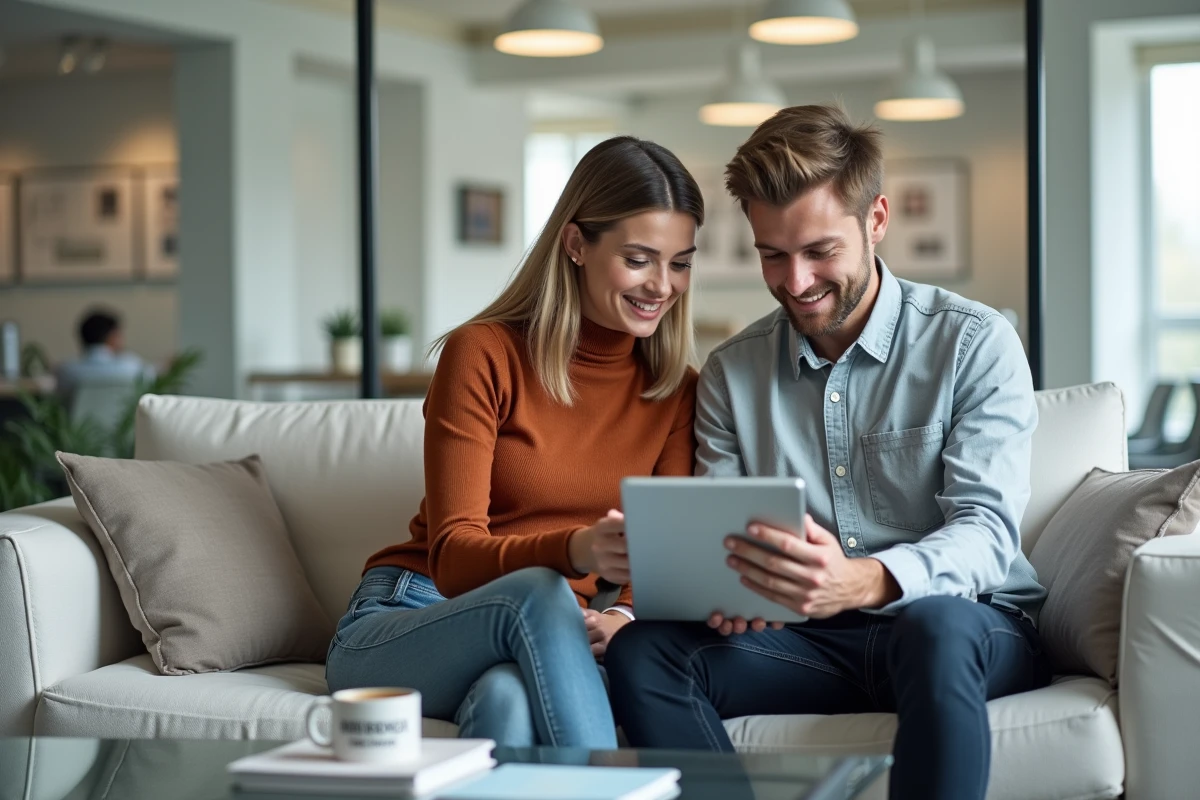 Deux collaborateurs d'une agence web discutant du budget et du devis pour un projet de site internet
