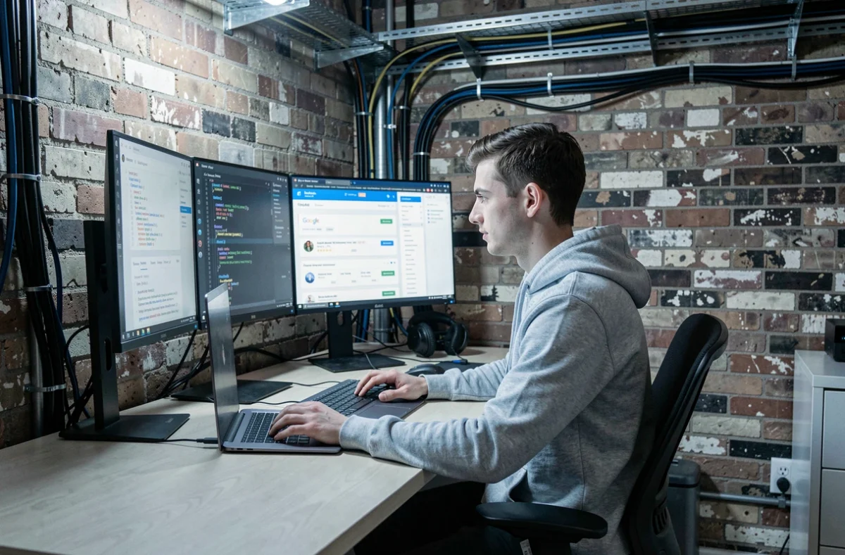 Développeur web et spécialiste Google Ads de Devmiweb dans son studio numérique