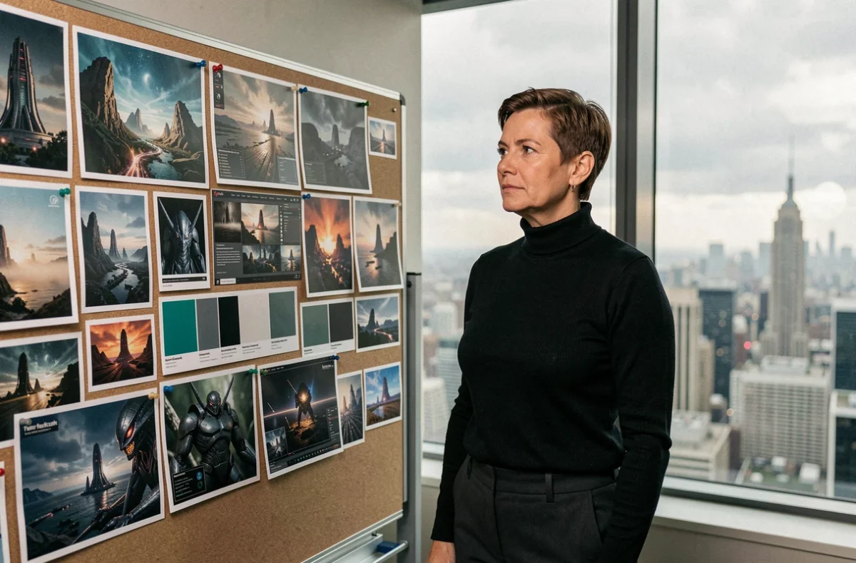 Directrice créative de 343 Industries examinant le tableau de conception artistique du prochain jeu Halo