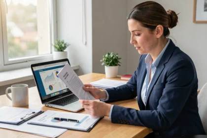 Dirigeant examinant les documents d'immatriculation de son entreprise