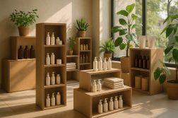 Photo d'un rayon de magasin moderne en matériaux recyclés