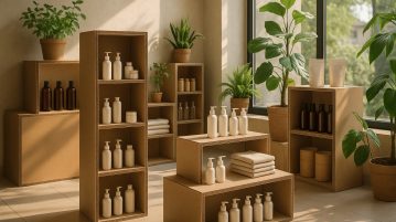 Photo d'un rayon de magasin moderne en matériaux recyclés