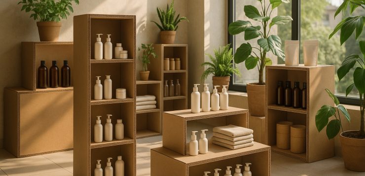 Photo d'un rayon de magasin moderne en matériaux recyclés