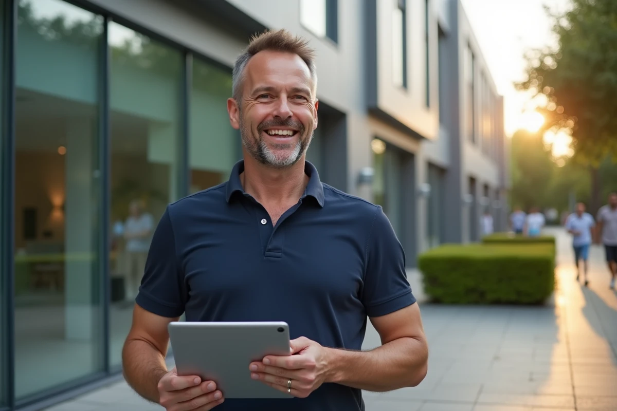 Chef d'entreprise montpelliérain présentant le site web créé par son agence digitale locale Clickzou