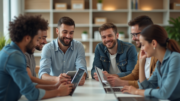 Groupe de collaborateurs en réunion dans un bureau moderne