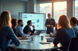 équipe d'entreprise diverse lors d'une réunion avec un officier raf