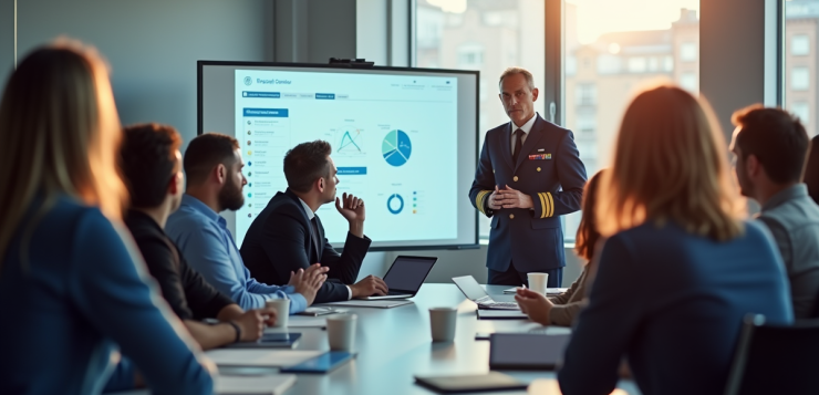 équipe d'entreprise diverse lors d'une réunion avec un officier raf