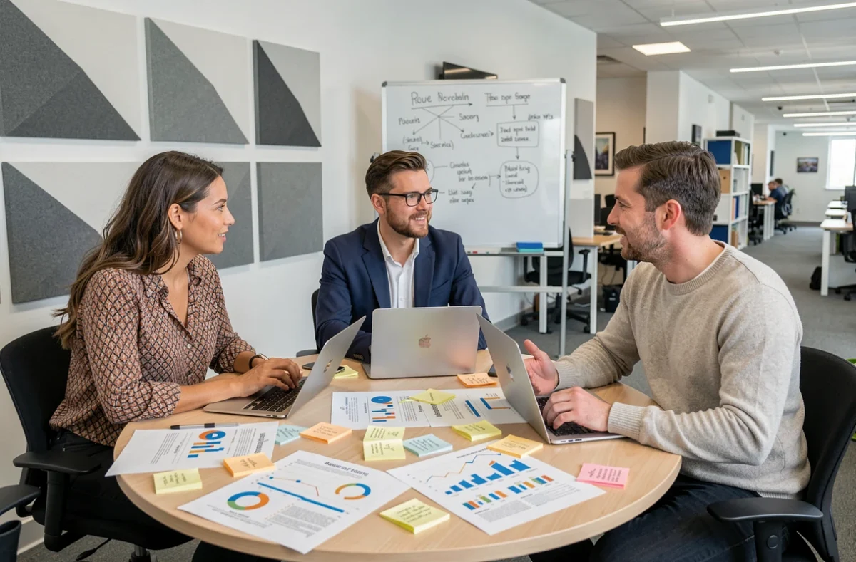 Équipe professionnelle en réunion stratégique analysant les signaux de croissance pour rester compétitive en 2026