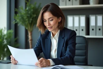 Femme d'affaires en bureau moderne avec documents