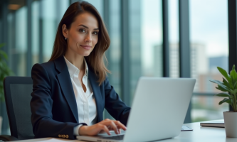 Femme d'affaires au bureau travaillant sur son ordinateur