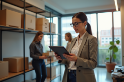 Femme d'affaires dans un bureau moderne discutant avec son équipe