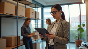 Femme d'affaires dans un bureau moderne discutant avec son équipe