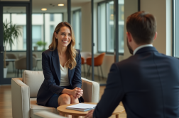 Femme d'affaires confiante en réunion dans un bureau moderne