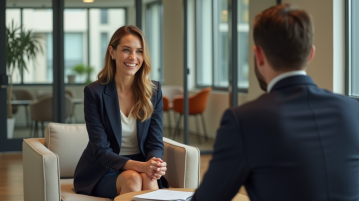 Femme d'affaires confiante en réunion dans un bureau moderne