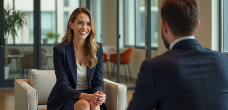 Femme d'affaires confiante en réunion dans un bureau moderne