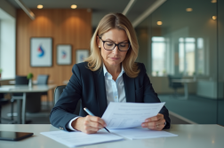 Femme d affaires française en réunion dans un bureau moderne