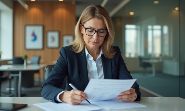 Femme d affaires française en réunion dans un bureau moderne