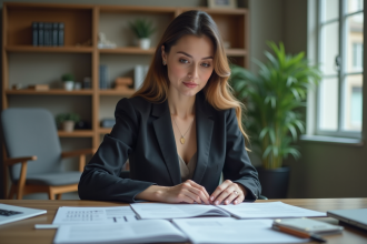 Femme d affaires en réunion avec documents légaux et financiers
