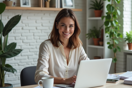 Femme au bureau à domicile en pleine concentration
