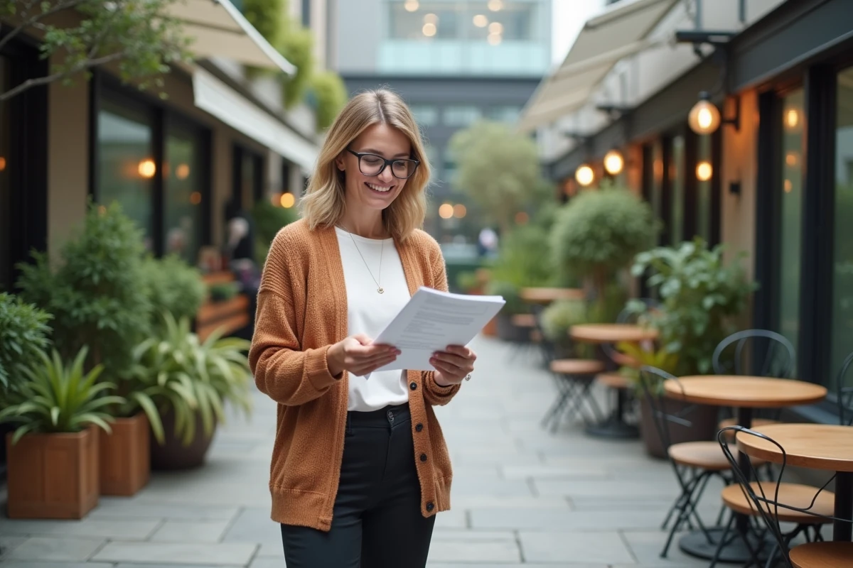 Femme en extérieur dans un café pour l