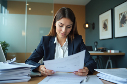 Femme d'affaires concentrée dans un bureau moderne