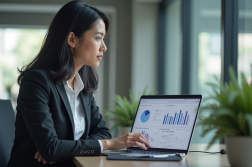 Jeune femme analysant un tableau de bord marketing digital