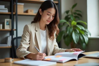 Jeune femme organisée dans son bureau à domicile