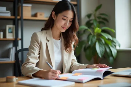 Jeune femme organisée dans son bureau à domicile