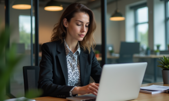 Femme professionnelle analyse des données marketing au bureau