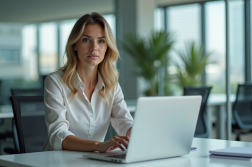 Femme d'affaires concentrée dans un bureau lumineux