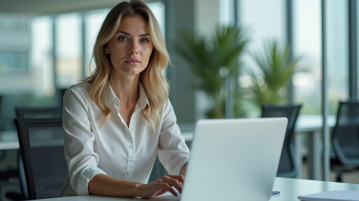 Femme d'affaires concentrée dans un bureau lumineux