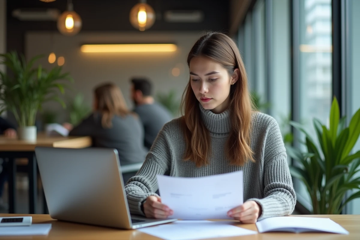Jeune femme concentrée travaillant dans un espace coworking