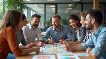 Groupe d'adultes jouant à un jeu de société en équipe