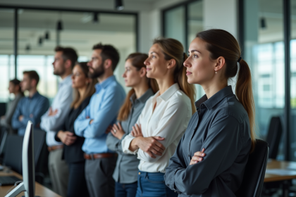 Groupe de collègues en formation sécurité au bureau