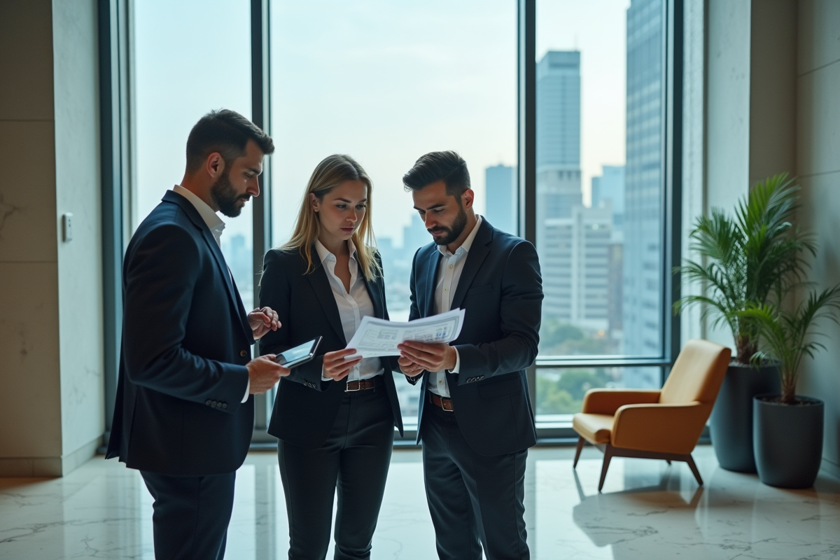 Groupe de professionnels discutant autour d