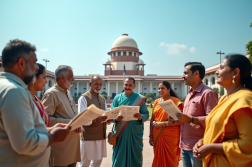 Groupe d'Indiens devant le parlement en discussion
