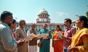 Groupe d'Indiens devant le parlement en discussion