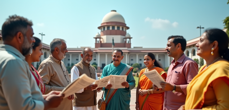 Groupe d'Indiens devant le parlement en discussion